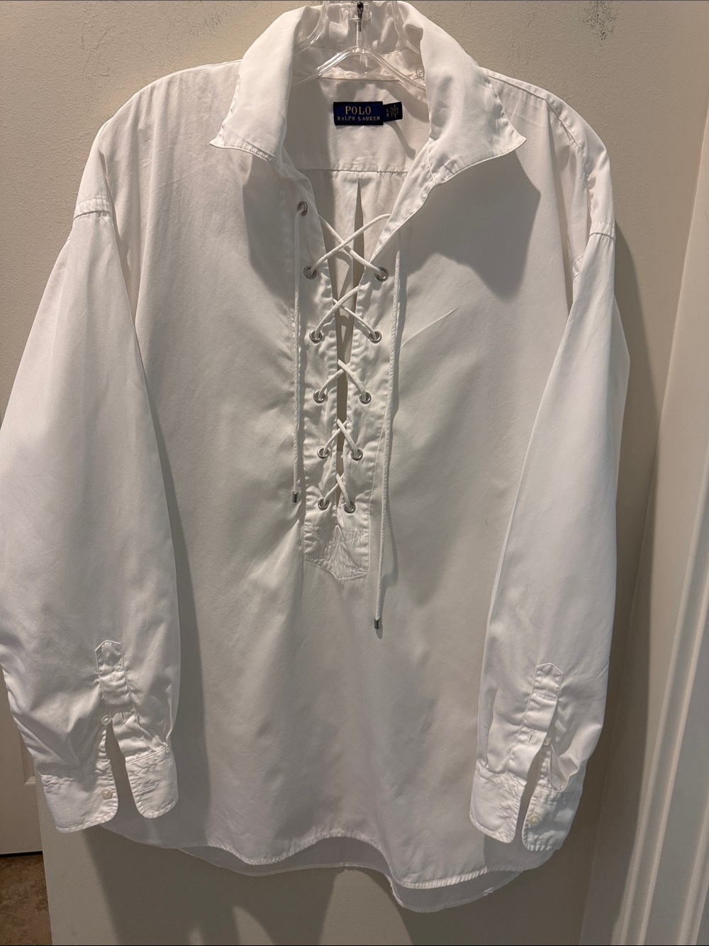 Polo Ralph Lauren White Poplin Shirt Lace Up long sleeve size large